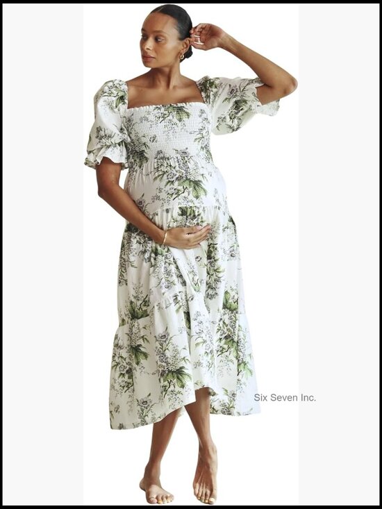 cotton linen maternity dresses PinkBlush Beige Fringe Linen Maternity Dress